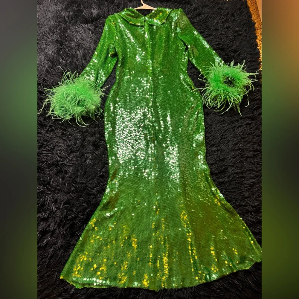NWOT Self-Portrait Feather-Trimmed Sequined Midi Dress. Size  8 - Picture 13 of 16